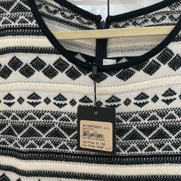 ST JOHN Sheath Knit Dress Size 10 Black/cream Midi Knee Length Short Sleeve NWT - Picture 6 of 8